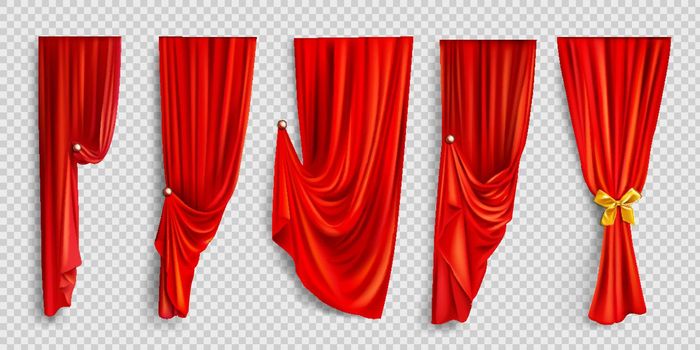 Red window curtains on transparent background
