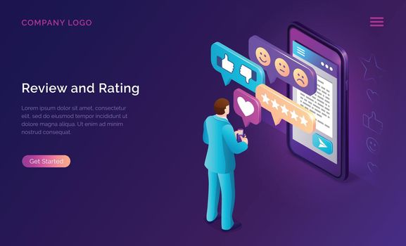 Review and rating isometric landing page banner