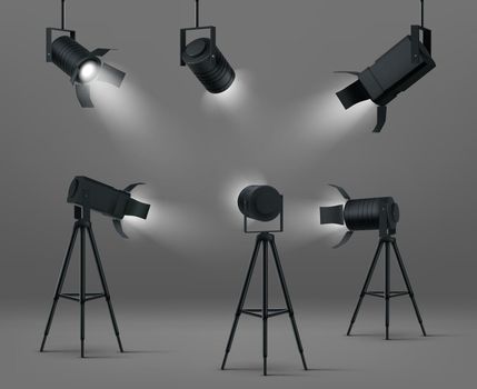 Vector glowing spotlights for studio or stage