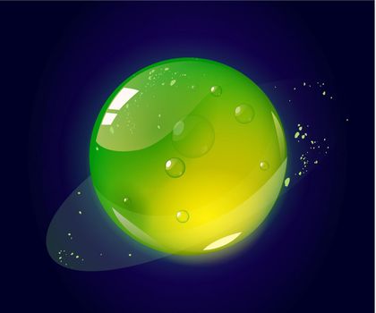 Vector cartoon Green jelly planet in outer space