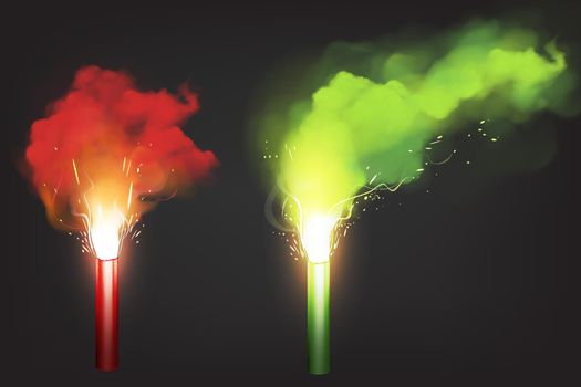 Burn red and green flare, emergency signal light