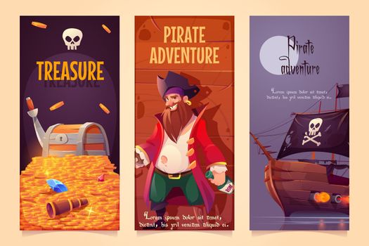 Pirate adventure vertical banners or posters set