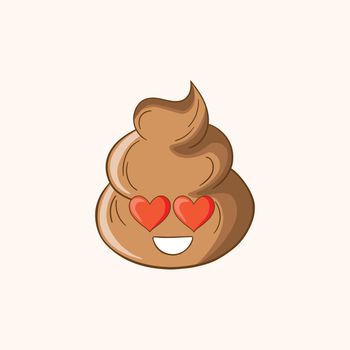 Cartoon poo, template feces icon. Kawaii poop isolated on white background. Shit pattern, evil turd. Vector illustration for invitation, poster, card, fabric, textile. Doodle style