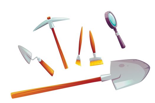 Excavation tools set of cartoon illustration