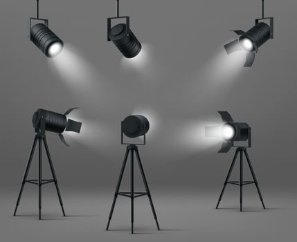 Vector glowing spotlights for studio or stage