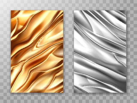 Foil golden and silver, crumpled metal texture