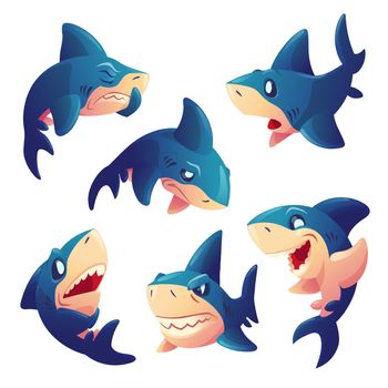Cute shark character with different emotions
