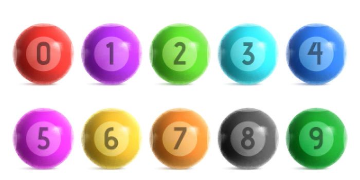 Bingo lottery balls with numbers from zero to nine