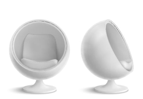 Ball chair, round armchair front and side view