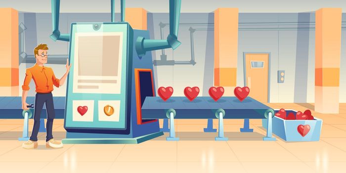 Factory producing hearts engineer at conveyor belt