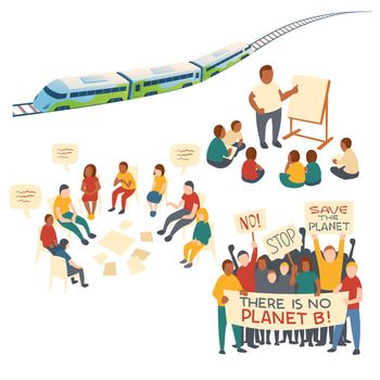 Clip art of eco transport and protest action
