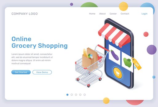 Online grocery shopping isometric landing page