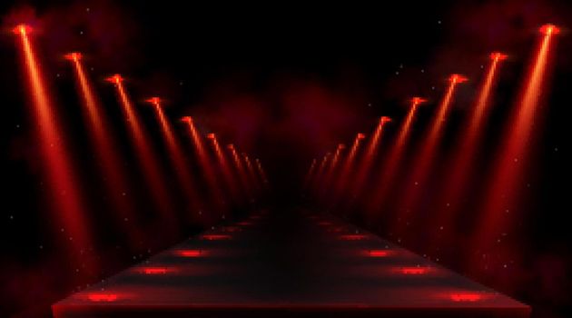 Empty podium illuminated by red spotlights