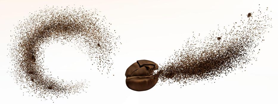Explosion of coffee bean and arabica ground