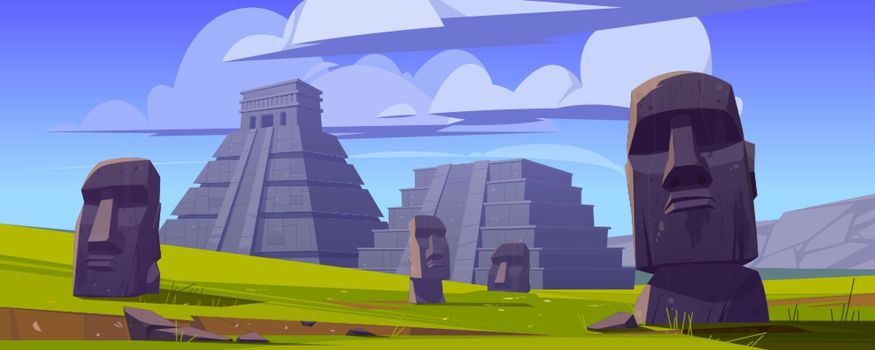 Moai statues and pyramids, republic of Chile.
