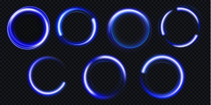 Vector set of glow blue circles with sparkles