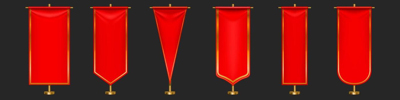 Red pennant flags different shapes on gold pillar