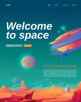 Welcome to space cartoon landing page with ufo