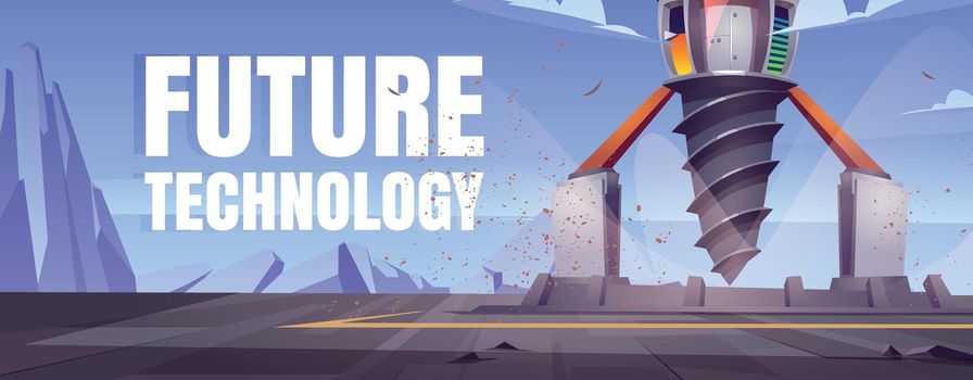 Future technology cartoon banner with drilling rig