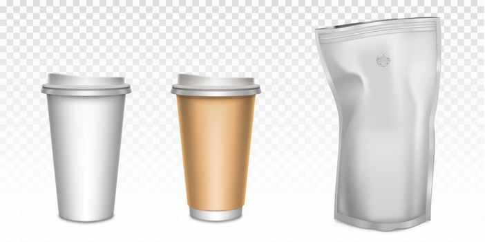 Paper cups for tea and coffee, foil zip lock bag