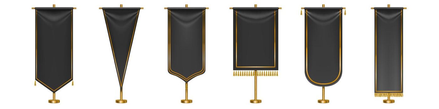 Black long pennant flags with golden tassel fringe