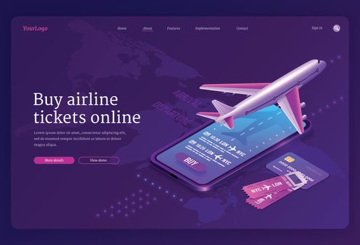 Buy airline ticket online isometric landing page
