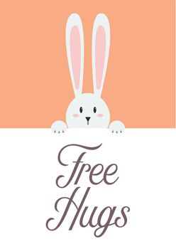 White rabbit with free hugs sign