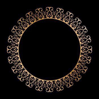 Gold round openwork ornament. Decorative round frame. Elegant design