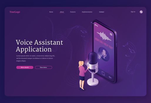 Voice assistant application isometric landing page