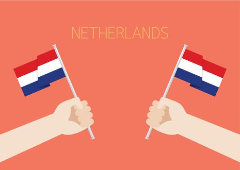 Netherlands National Day with Hands Holding Up Netherlands Flags