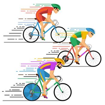 Cyclists in bicycle racing. Vector characters flat design style
