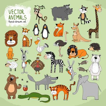 Hand-drawn vector wild animals collection