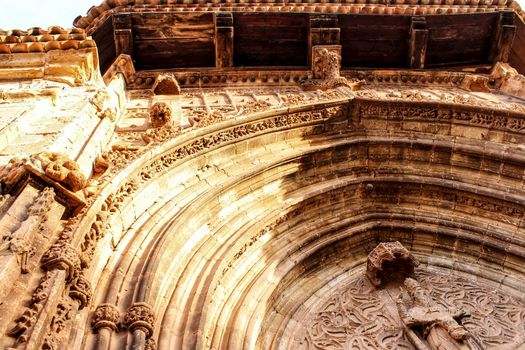 Beautiful and colossal porch in Renaissance house in Alcaraz street, Castile-La Mancha region