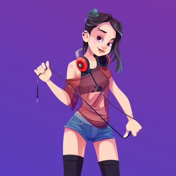 Young asian woman dj with headphones