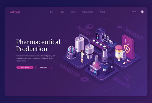 Pharmaceutical production isometric landing page