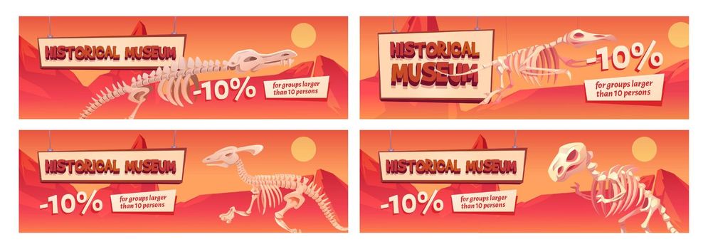 Historical museum promo banner with dinosaur bones