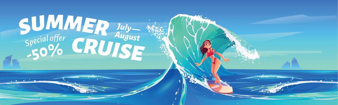 Summer cruise banner with surfer girl