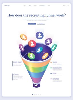 Recruiting funnel, hiring isometric landing page
