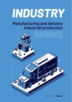 Industry isometric web banner, manufacturing.