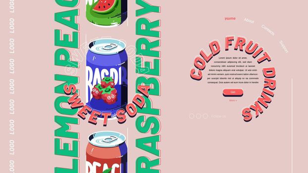 Sweet soda landing page, cold drinks promo ads