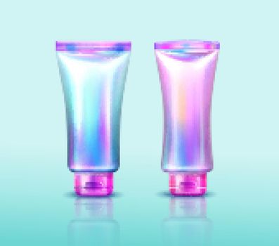 Holographic cosmetics package, iridescent tubes