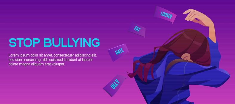 Stop bullying poster with sad victim girl