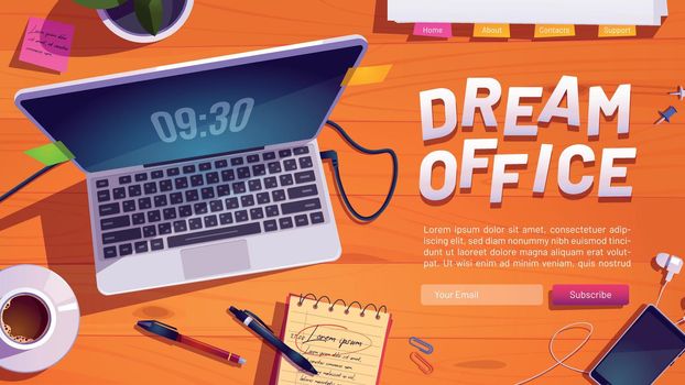 Dream office website with workspace with laptop