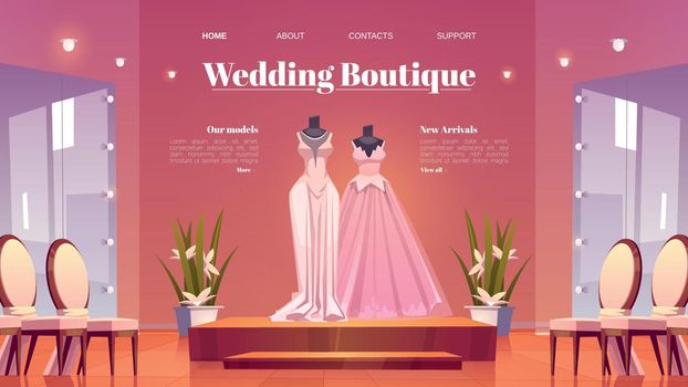 Wedding boutique cartoon landing page, bridal shop