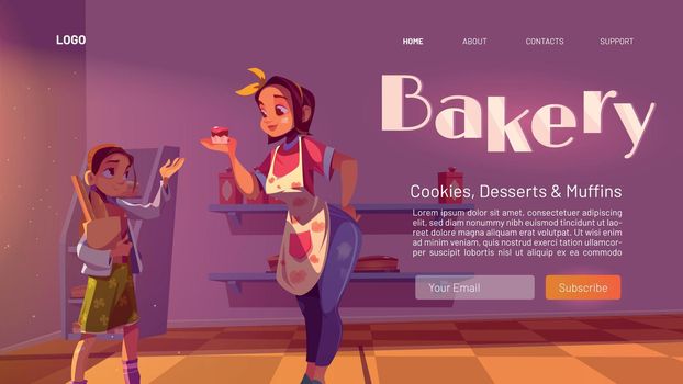 Bakery cartoon landing page, bake house production