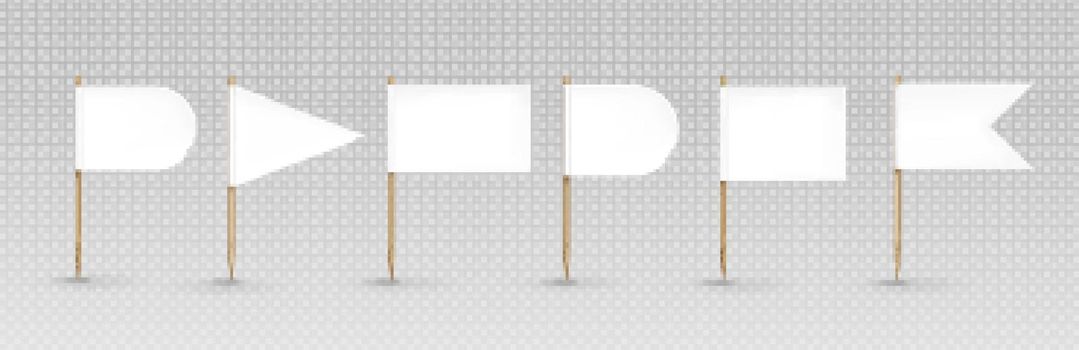 Toothpick flags, white banners of different shapes