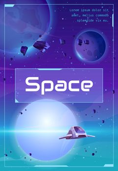 Space poster with spaceship, planets and stars