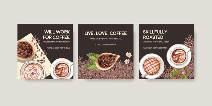 Ads template with international coffee day concept design for advertise and marketing watercolor vector