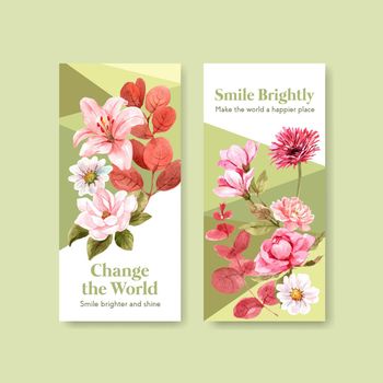Flyer template with flowers bouquet design for world smile day concept to brochure and marketing watercolor vector illustraion.