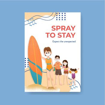Poster template with COVID-19 prevention concept design for new normal lifestyle watercolor vector illustration.

